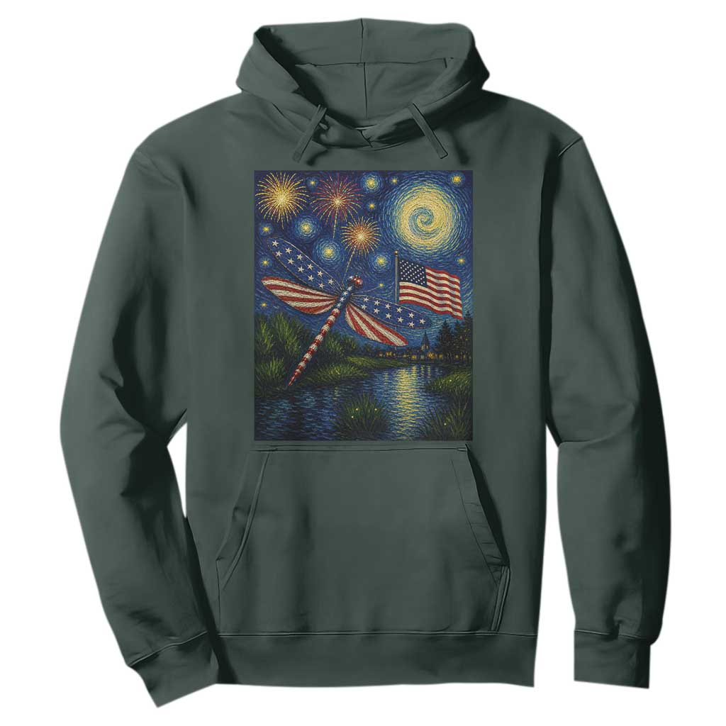 Patriotic Dragonfly Starry Night Swirls Hoodie Nature Lovers TS12 Dark Forest Green Print Your Wear