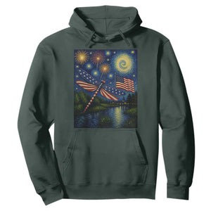 Patriotic Dragonfly Starry Night Swirls Hoodie Nature Lovers TS12 Dark Forest Green Print Your Wear