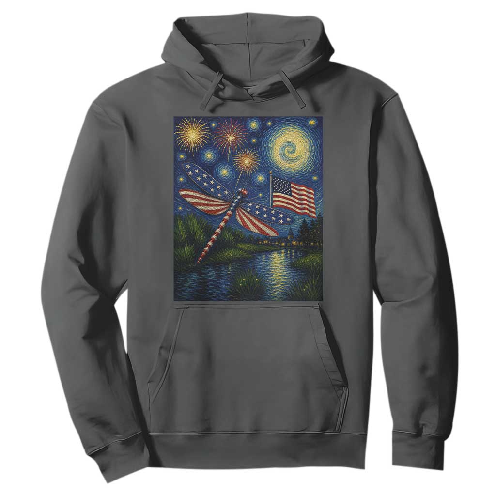 Patriotic Dragonfly Starry Night Swirls Hoodie Nature Lovers TS12 Dark Heather Print Your Wear