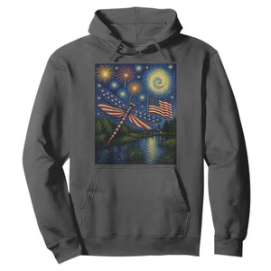 Patriotic Dragonfly Starry Night Swirls Hoodie Nature Lovers TS12 Dark Heather Print Your Wear
