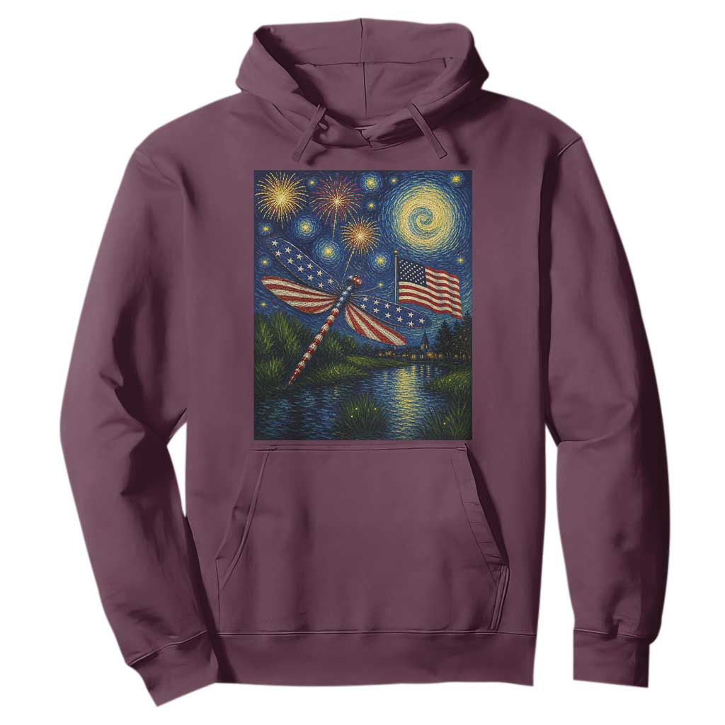 Patriotic Dragonfly Starry Night Swirls Hoodie Nature Lovers TS12 Maroon Print Your Wear