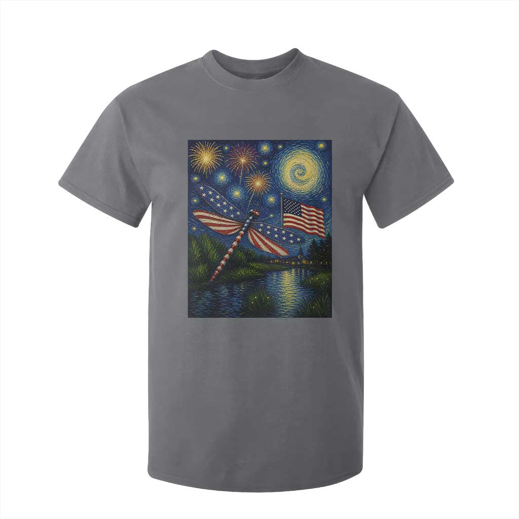 Patriotic Dragonfly Starry Night Swirls T Shirt For Kid Nature Lovers TS12 Charcoal Print Your Wear