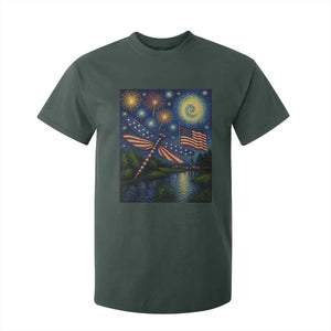 Patriotic Dragonfly Starry Night Swirls T Shirt For Kid Nature Lovers TS12 Dark Forest Green Print Your Wear