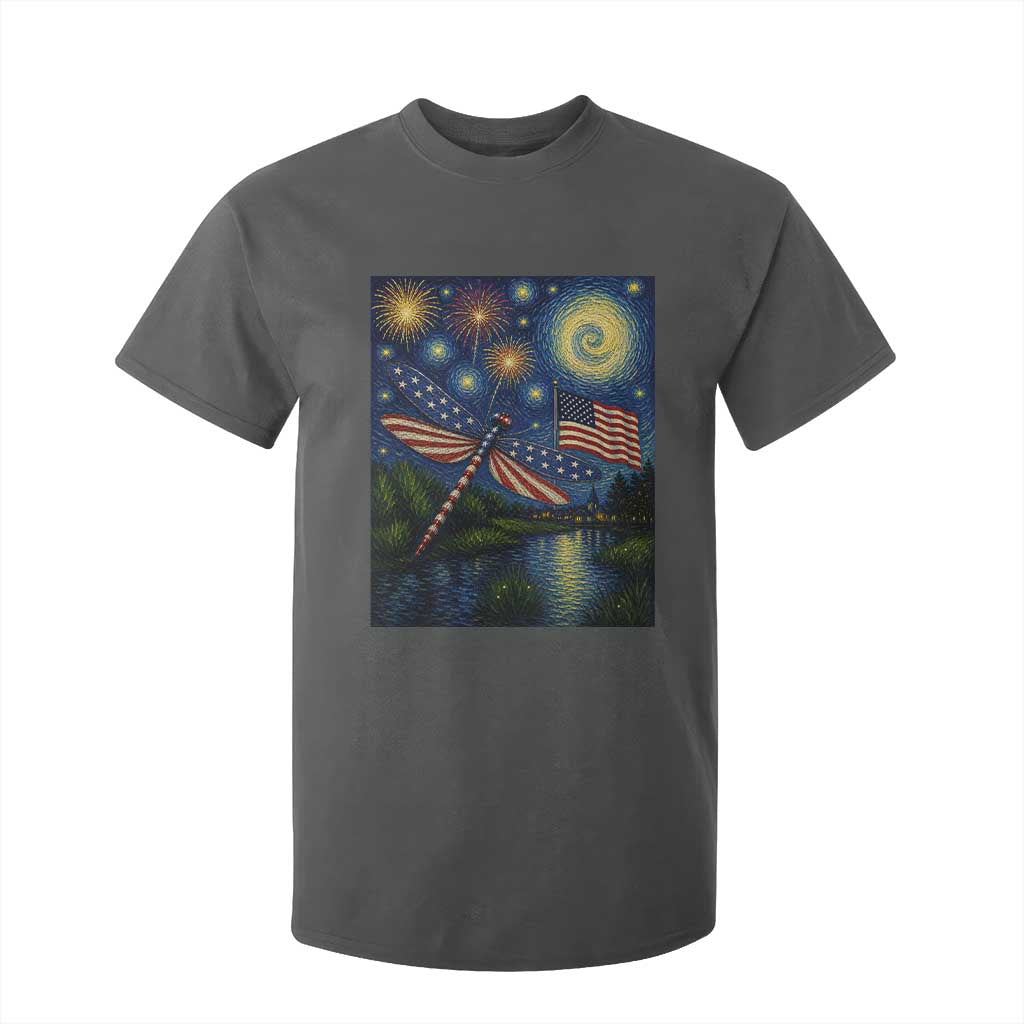 Patriotic Dragonfly Starry Night Swirls T Shirt For Kid Nature Lovers TS12 Dark Heather Print Your Wear