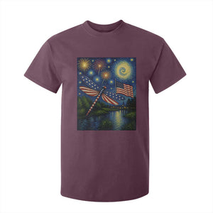 Patriotic Dragonfly Starry Night Swirls T Shirt For Kid Nature Lovers TS12 Maroon Print Your Wear