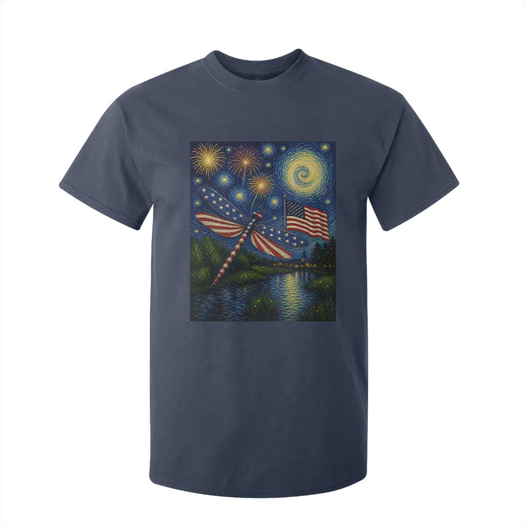 Patriotic Dragonfly Starry Night Swirls T Shirt For Kid Nature Lovers TS12 Navy Print Your Wear