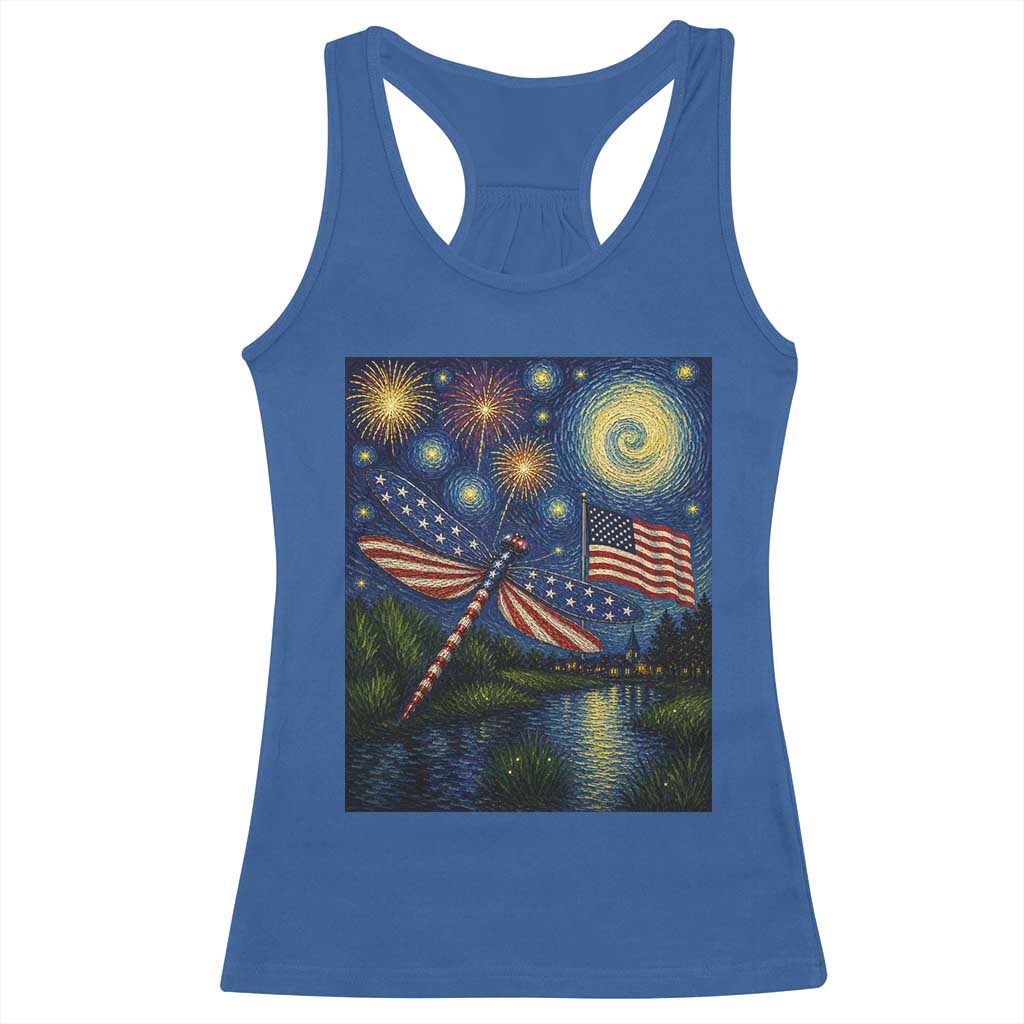 Patriotic Dragonfly Starry Night Swirls Racerback Tank Top Nature Lovers TS12 Royal Blue Print Your Wear