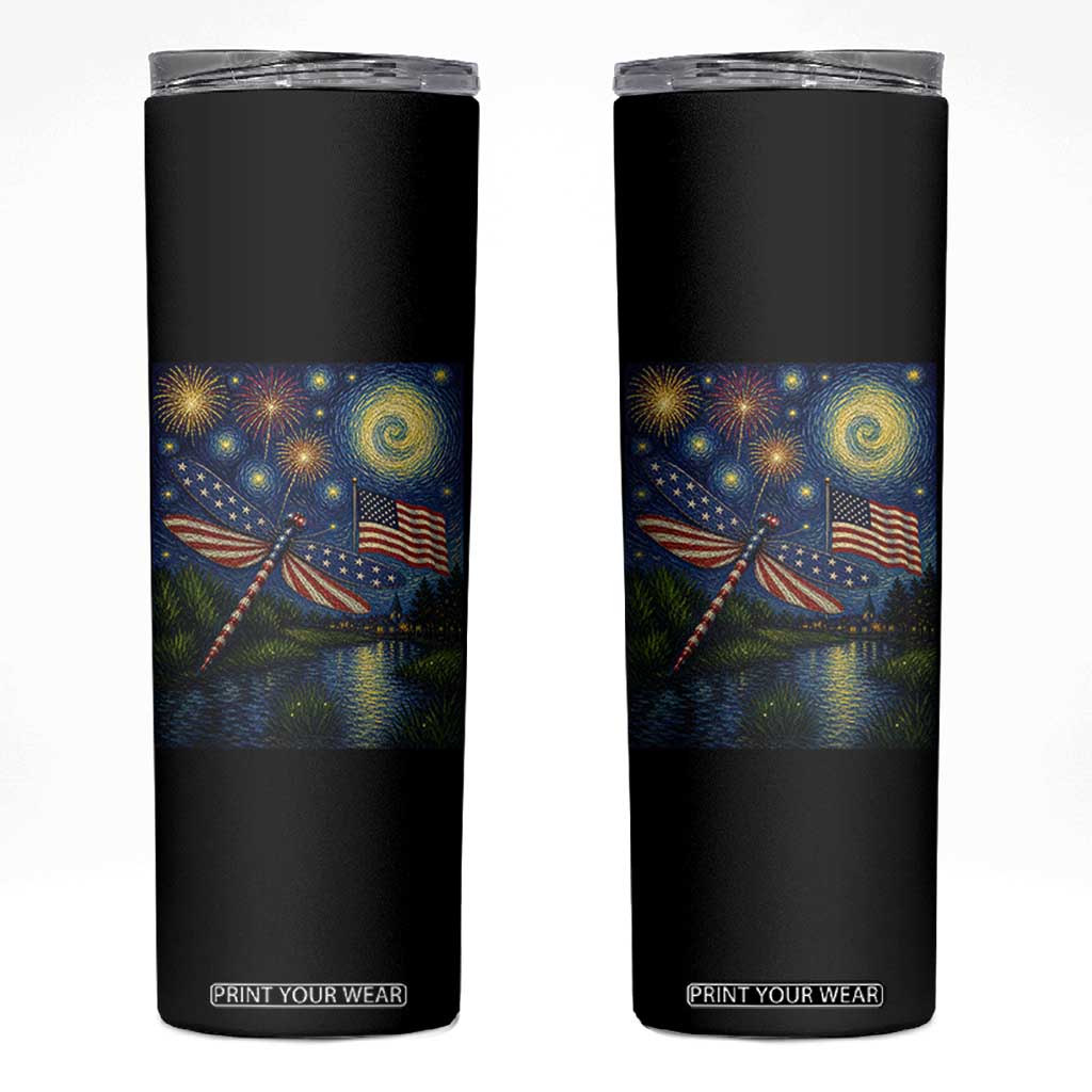 Patriotic Dragonfly Starry Night Swirls Skinny Tumbler Nature Lovers TS12 Black Print Your Wear