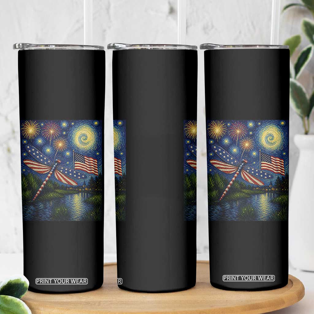 Patriotic Dragonfly Starry Night Swirls Skinny Tumbler Nature Lovers TS12 Print Your Wear