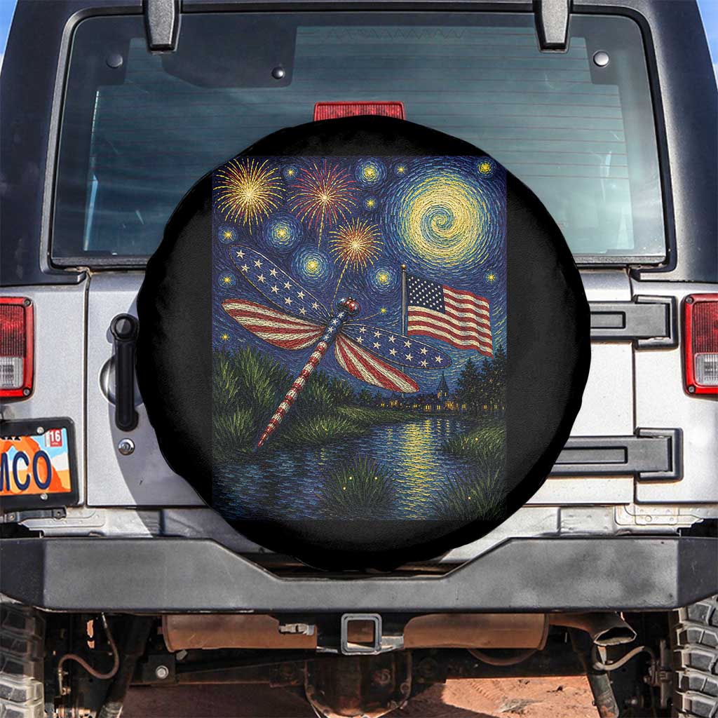 Patriotic Dragonfly Starry Night Swirls Spare Tire Cover Nature Lovers TS12 No hole Black Print Your Wear