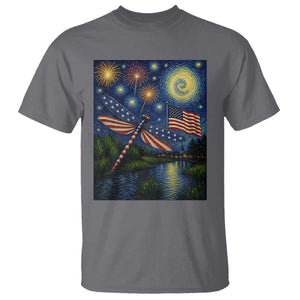 Patriotic Dragonfly Starry Night Swirls T Shirt Nature Lovers TS12 Charcoal Print Your Wear