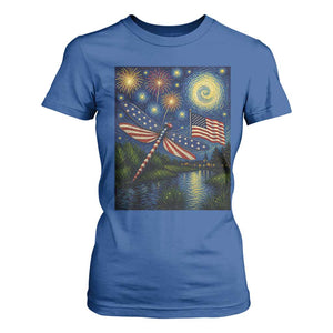 Patriotic Dragonfly Starry Night Swirls T Shirt For Women Nature Lovers TS12 Royal Blue Print Your Wear