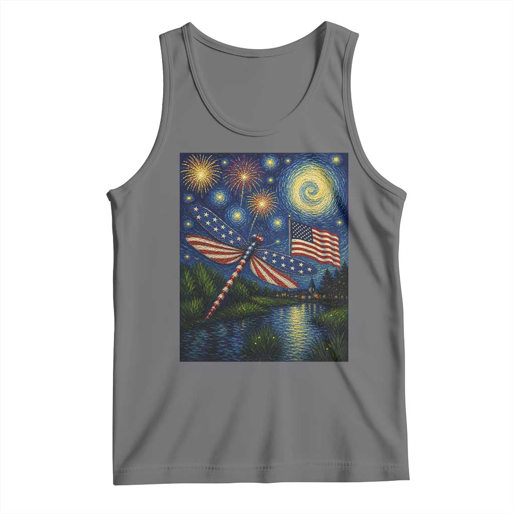 Patriotic Dragonfly Starry Night Swirls Tank Top Nature Lovers TS12 Black Heather Print Your Wear