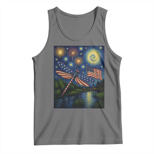 Patriotic Dragonfly Starry Night Swirls Tank Top Nature Lovers TS12 Black Heather Print Your Wear