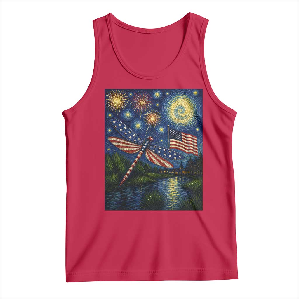 Patriotic Dragonfly Starry Night Swirls Tank Top Nature Lovers TS12 Red Print Your Wear