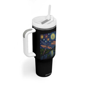 Patriotic Dragonfly Starry Night Swirls Tumbler With Handle Nature Lovers