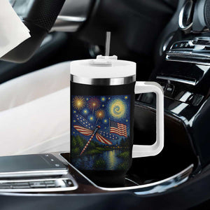 Patriotic Dragonfly Starry Night Swirls Tumbler With Handle Nature Lovers