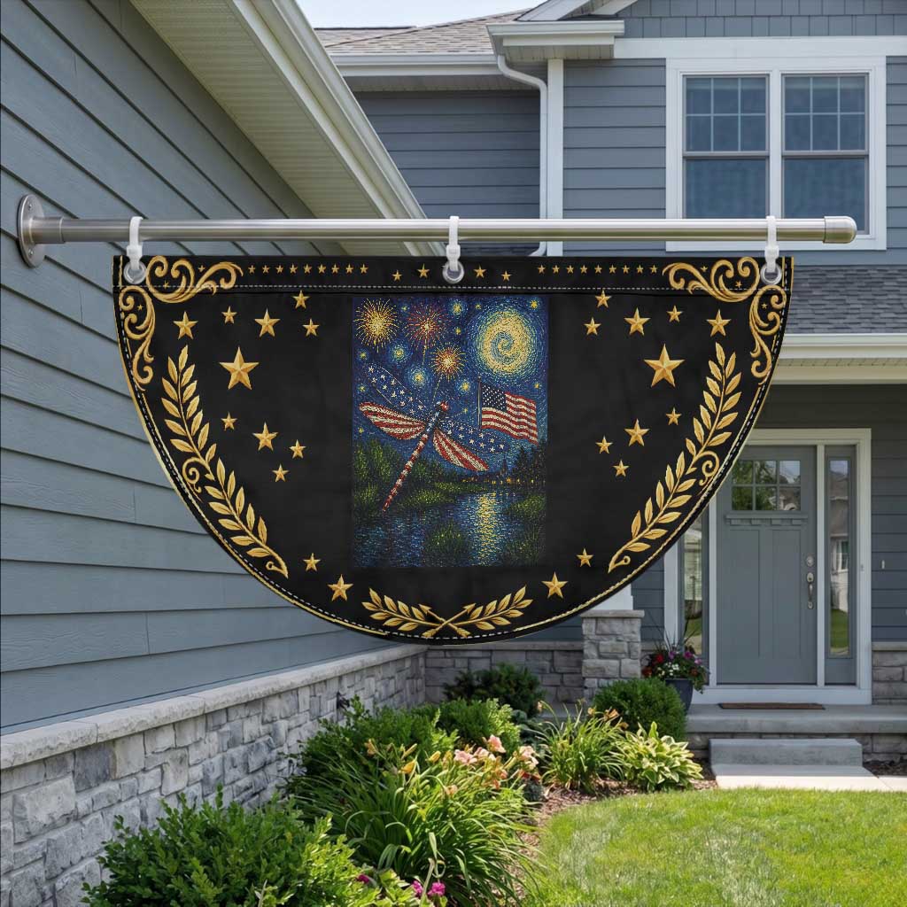 Red White And Blue Dragonfly Starry Night Swirls Patriotic Fan Flag Nature Lovers