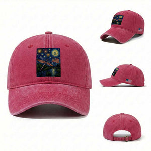Patriotic Dragonfly Starry Night Swirls Washed Cotton Baseball Cap Nature Lovers TS12 Washed Cap Universal Fit Red Print Your Wear