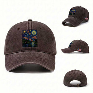 Patriotic Dragonfly Starry Night Swirls Washed Cotton Baseball Cap Nature Lovers TS12 Washed Cap Universal Fit Dark Brown Print Your Wear
