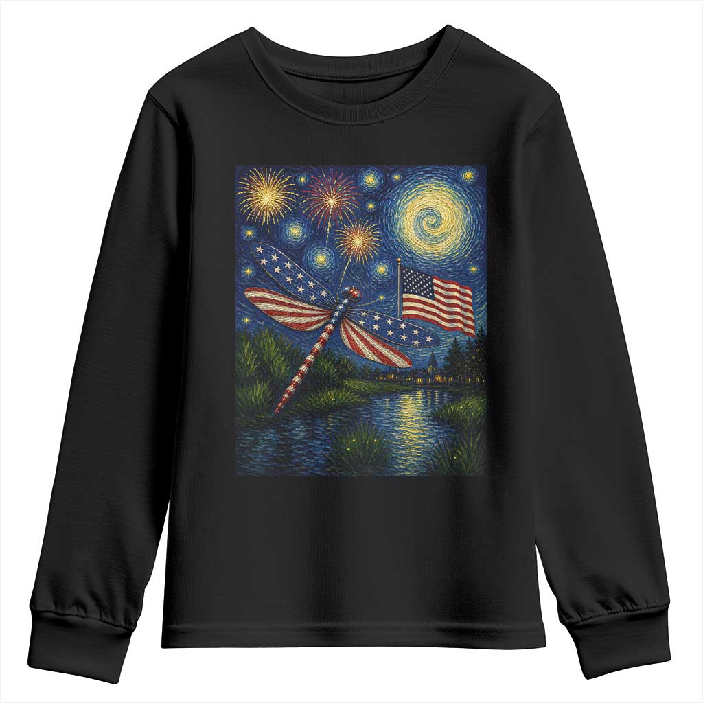 Patriotic Dragonfly Starry Night Swirls Youth Sweatshirt Nature Lovers TS12 Black Print Your Wear
