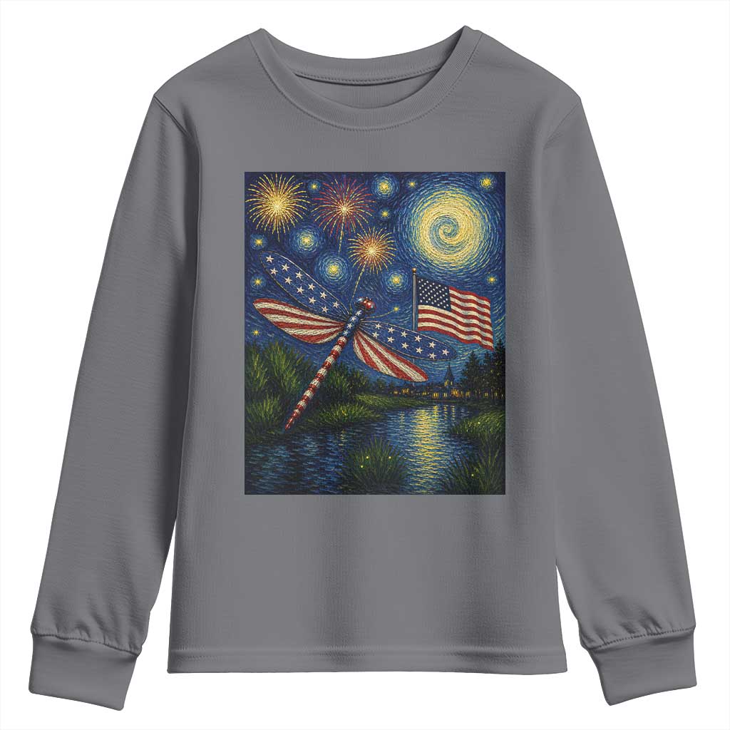 Patriotic Dragonfly Starry Night Swirls Youth Sweatshirt Nature Lovers TS12 Charcoal Print Your Wear