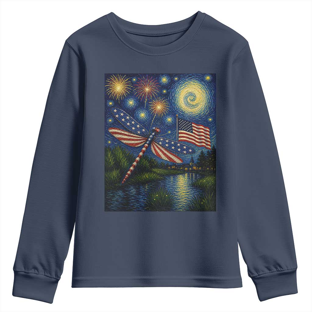 Patriotic Dragonfly Starry Night Swirls Youth Sweatshirt Nature Lovers TS12 Navy Print Your Wear