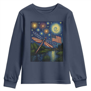 Patriotic Dragonfly Starry Night Swirls Youth Sweatshirt Nature Lovers TS12 Navy Print Your Wear