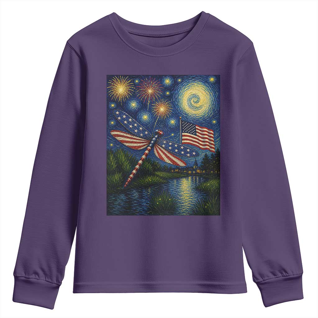 Patriotic Dragonfly Starry Night Swirls Youth Sweatshirt Nature Lovers TS12 Purple Print Your Wear