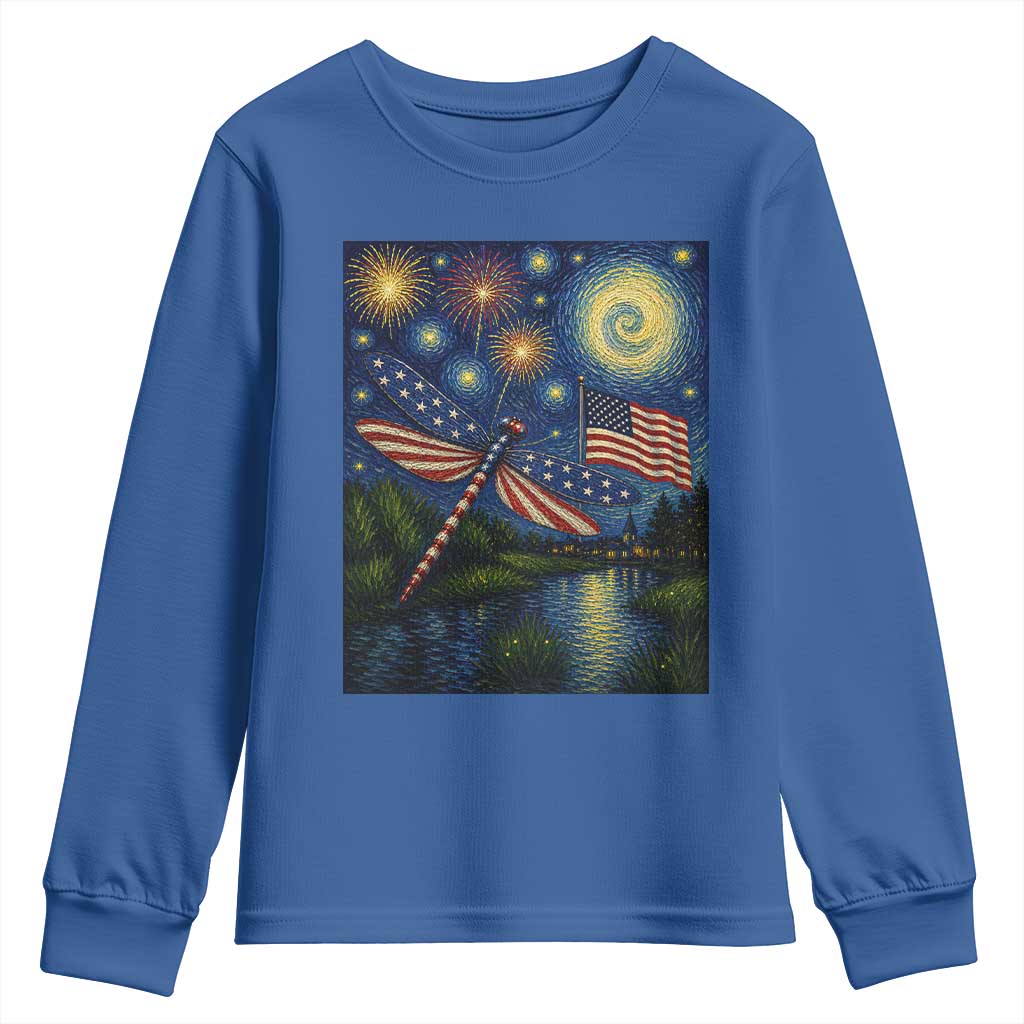 Patriotic Dragonfly Starry Night Swirls Youth Sweatshirt Nature Lovers TS12 Royal Blue Print Your Wear