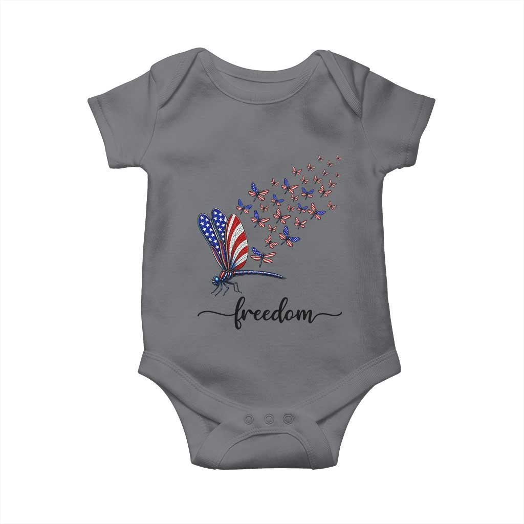 Freedom Dragonfly American Flag 4th Of July Baby Onesie Patriotic Nature Lover Graphic TS12 Charcoal Print Your Wear