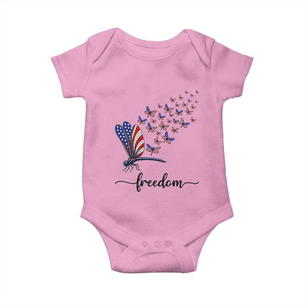 Freedom Dragonfly American Flag 4th Of July Baby Onesie Patriotic Nature Lover Graphic TS12 Light Pink Print Your Wear