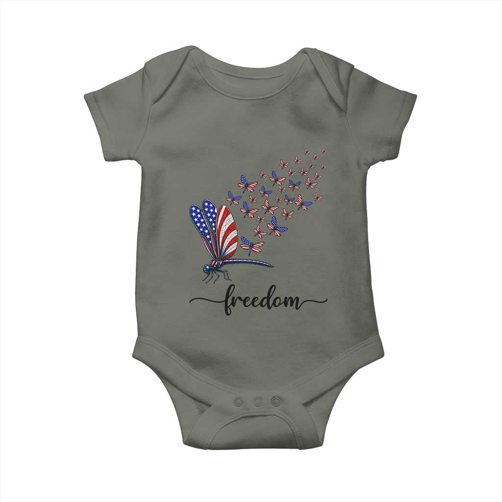 Freedom Dragonfly American Flag 4th Of July Baby Onesie Patriotic Nature Lover Graphic TS12 Military Green Print Your Wear