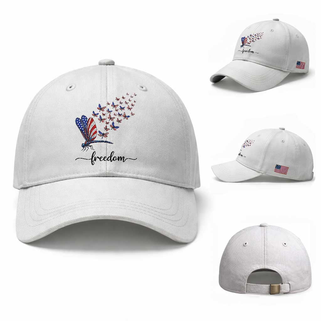 Freedom Dragonfly American Flag 4th Of July Baseball Cap Patriotic Nature Lover Graphic TS12 Baseball Cap Universal Fit White Print Your Wear