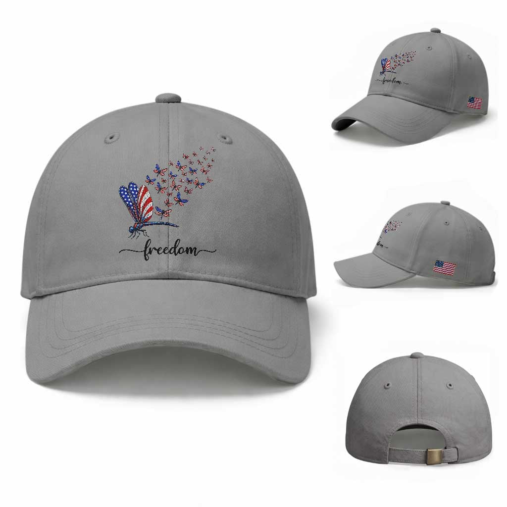 Freedom Dragonfly American Flag 4th Of July Baseball Cap Patriotic Nature Lover Graphic TS12 Baseball Cap Universal Fit Sport Gray Print Your Wear
