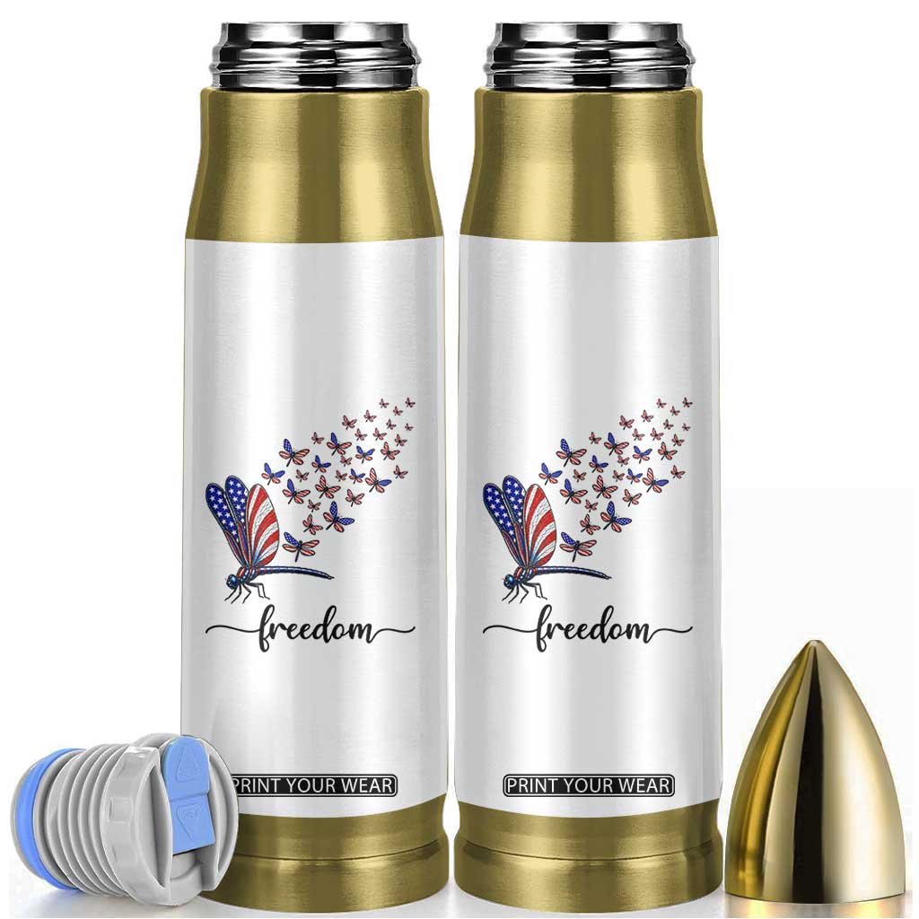 Freedom Dragonfly American Flag 4th Of July Bullet Tumbler Patriotic Nature Lover Graphic TS12 White Print Your Wear
