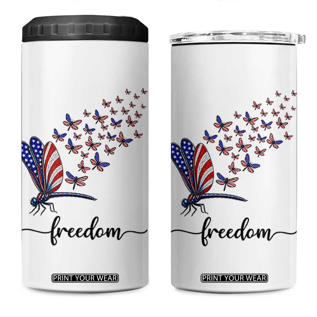 Freedom Dragonfly American Flag 4th Of July 4 in 1 Can Cooler Tumbler Patriotic Nature Lover Graphic TS12 One Size: 16 oz White Print Your Wear