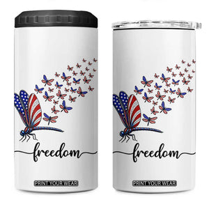 Freedom Dragonfly American Flag 4th Of July 4 in 1 Can Cooler Tumbler Patriotic Nature Lover Graphic TS12 One Size: 16 oz White Print Your Wear