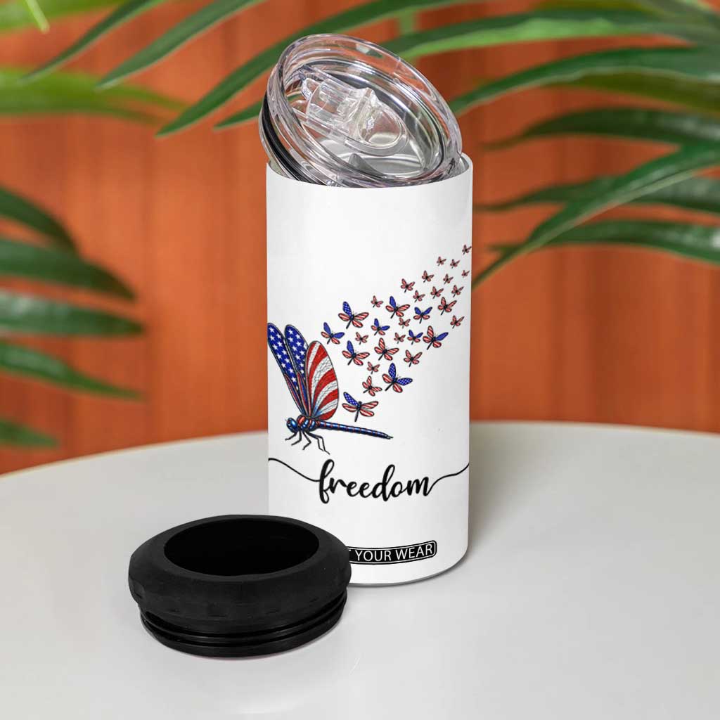 Freedom Dragonfly American Flag 4th Of July 4 in 1 Can Cooler Tumbler Patriotic Nature Lover Graphic TS12 Print Your Wear