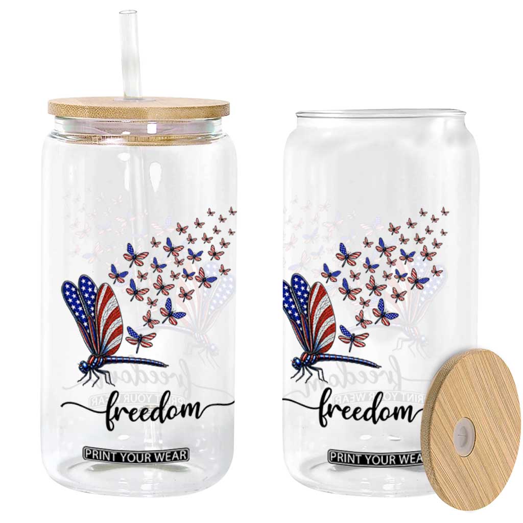 Freedom Dragonfly American Flag 4th Of July Glass Can Patriotic Nature Lover Graphic TS12 Print Your Wear