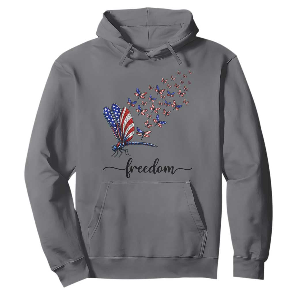 Freedom Dragonfly American Flag 4th Of July Hoodie Patriotic Nature Lover Graphic TS12 Charcoal Print Your Wear