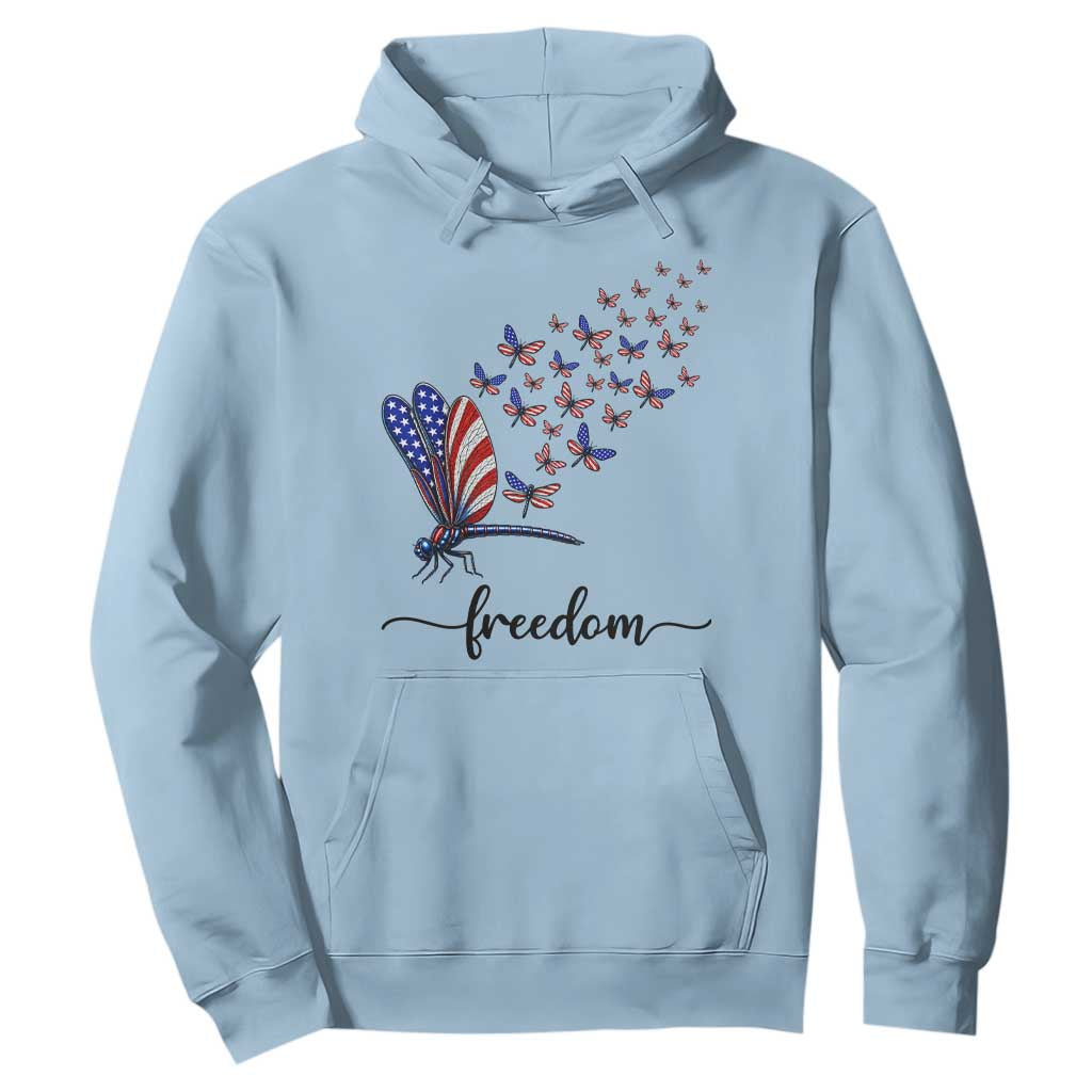 Freedom Dragonfly American Flag 4th Of July Hoodie Patriotic Nature Lover Graphic TS12 Light Blue Print Your Wear