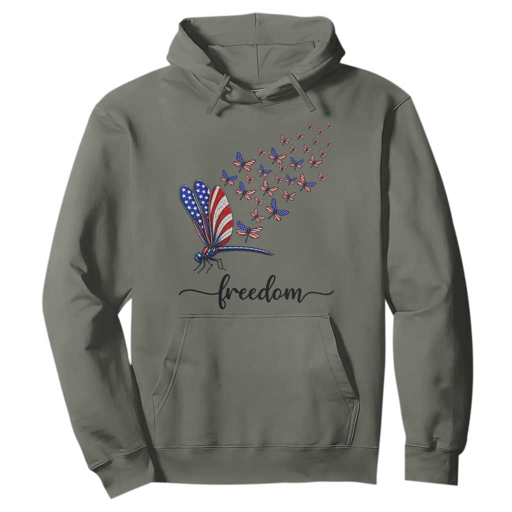 Freedom Dragonfly American Flag 4th Of July Hoodie Patriotic Nature Lover Graphic TS12 Military Green Print Your Wear