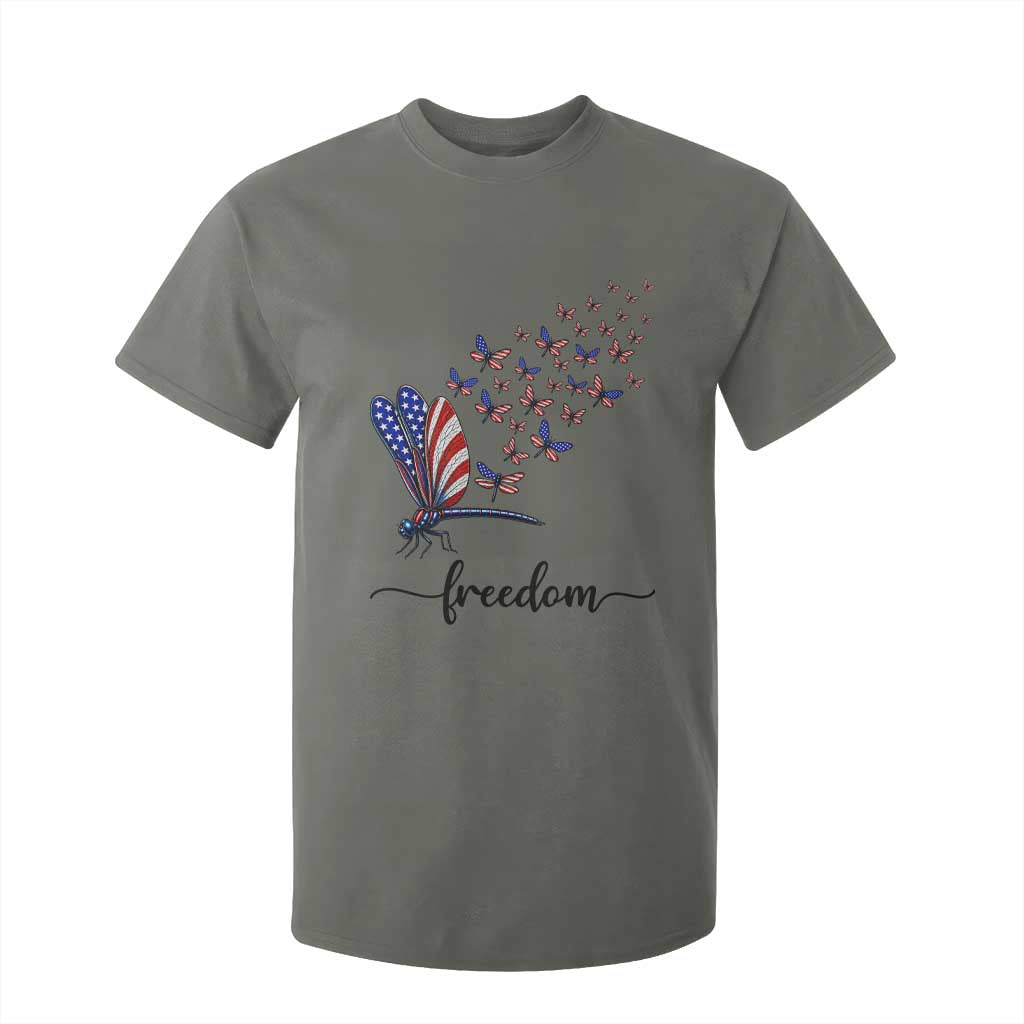 Freedom Dragonfly American Flag 4th Of July T Shirt For Kid Patriotic Nature Lover Graphic TS12 Military Green Print Your Wear