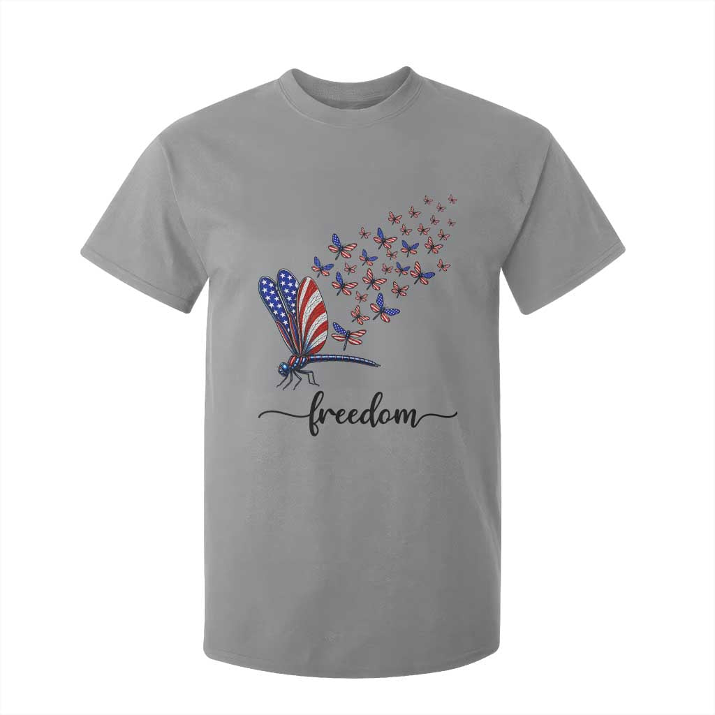 Freedom Dragonfly American Flag 4th Of July T Shirt For Kid Patriotic Nature Lover Graphic TS12 Sport Gray Print Your Wear