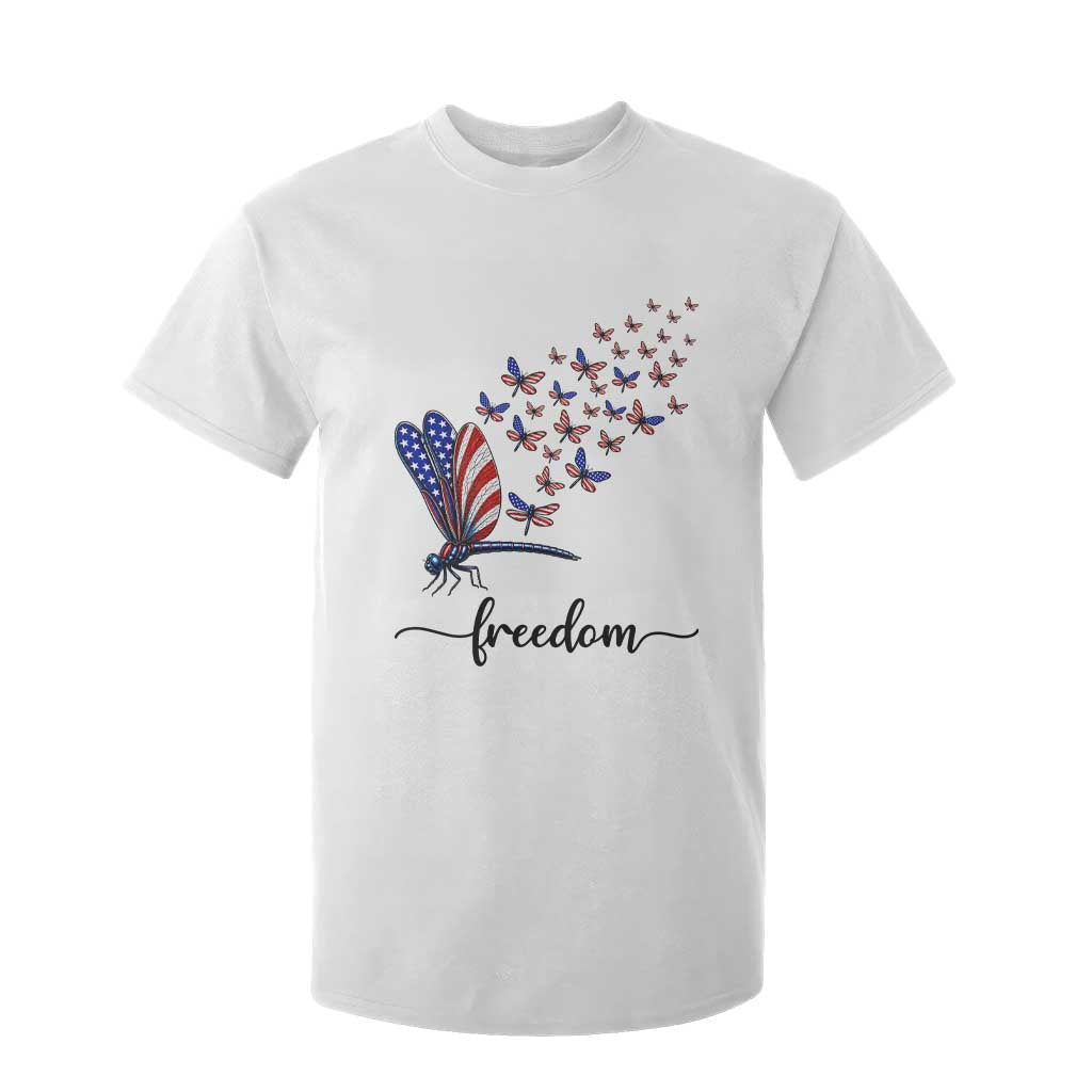 Freedom Dragonfly American Flag 4th Of July T Shirt For Kid Patriotic Nature Lover Graphic TS12 White Print Your Wear