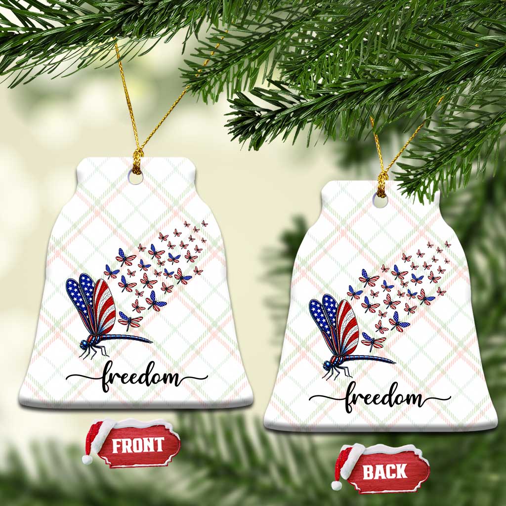 Freedom Dragonfly American Flag 4th Of July Ceramic Ornament Patriotic Nature Lover Graphic TS12 Print Your Wear
