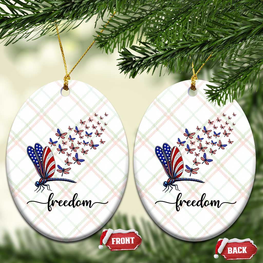 Freedom Dragonfly American Flag 4th Of July Ceramic Ornament Patriotic Nature Lover Graphic TS12 Print Your Wear