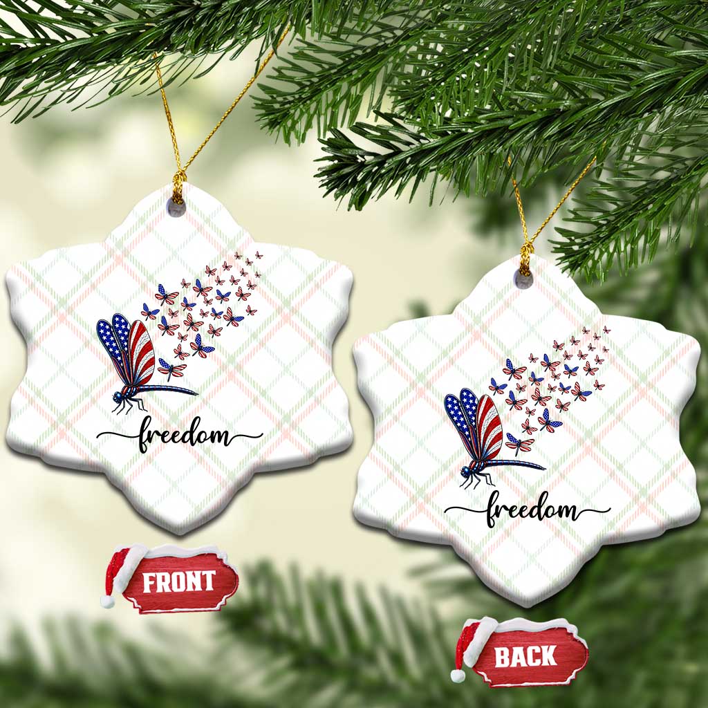 Freedom Dragonfly American Flag 4th Of July Ceramic Ornament Patriotic Nature Lover Graphic TS12 Print Your Wear