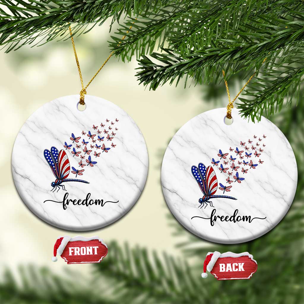 Freedom Dragonfly American Flag 4th Of July Ceramic Ornament Patriotic Nature Lover Graphic TS12 1pc White Marble Print Your Wear